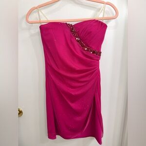 Sparkly Pink Strapless Prom Dress